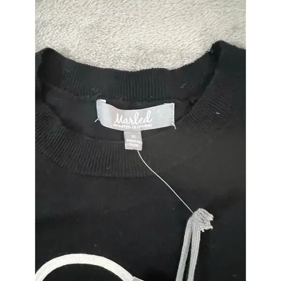 Marled Valentine Embroidered Heart "Love" Sweater Black Women's Size Medium - Picture 6 of 8